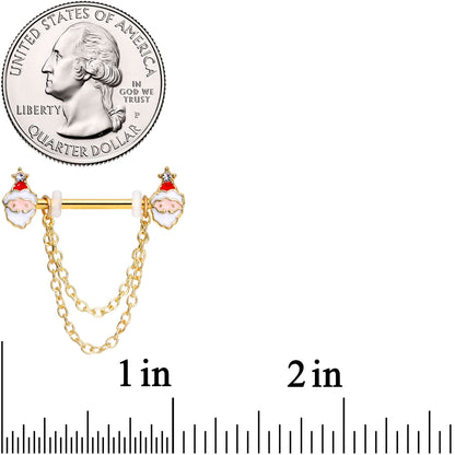 14G 5/8 Clear Gem Gold Tone Santa Dangle Nipple Ring Set