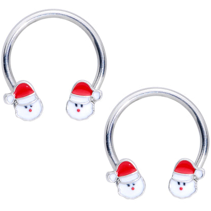 14G 9/16 Santa Christmas Horseshoe Nipple Ring Set