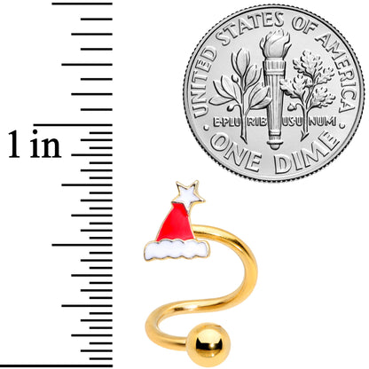 14G 3/8 Gold Tone Santa Hat Christmas Spiral Twister Belly Ring