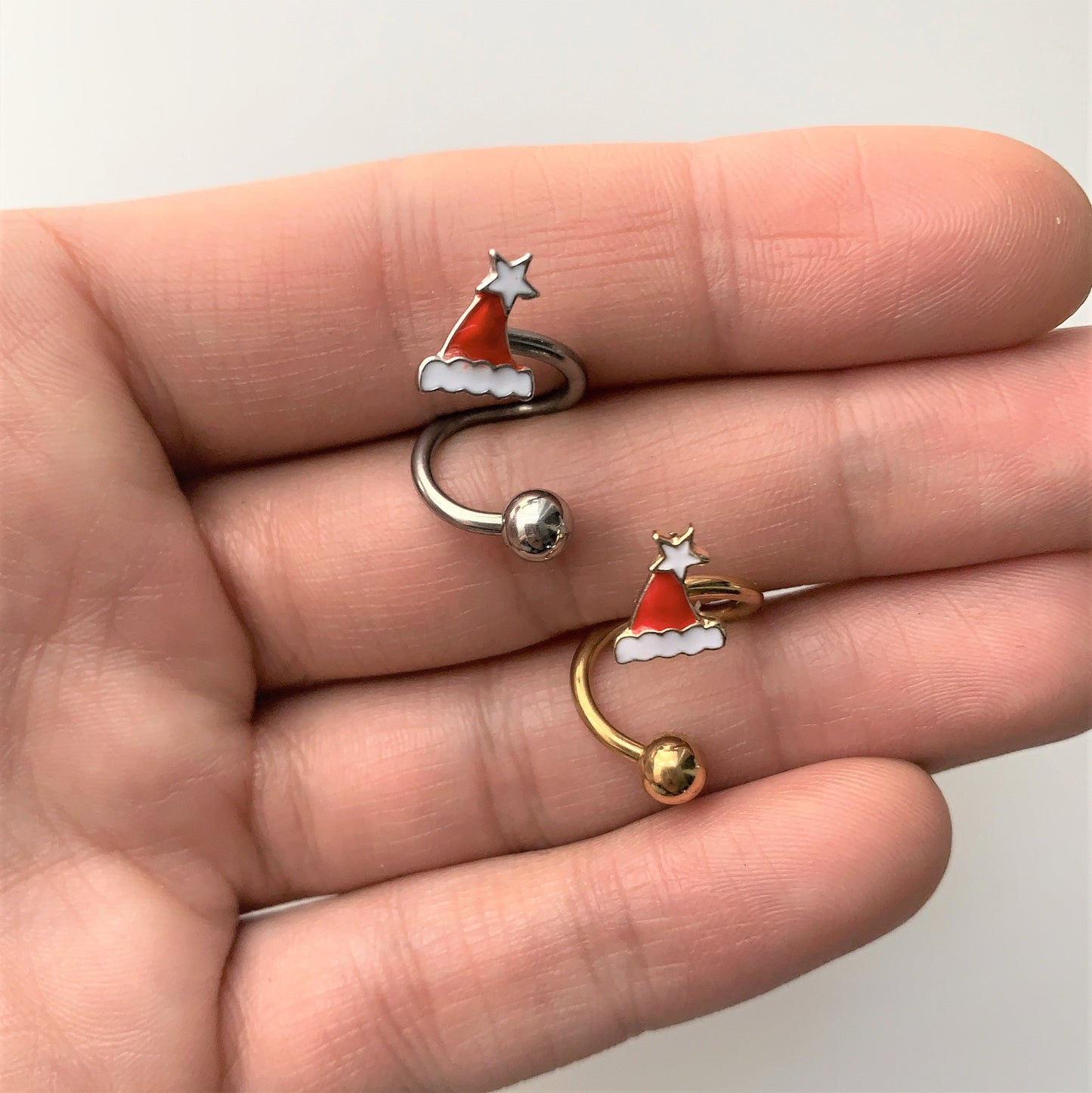 14G 3/8 Gold Tone Santa Hat Christmas Spiral Twister Belly Ring