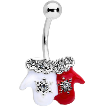 Clear Gem Winter Mittens Snowflake Christmas Belly Ring