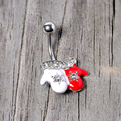 Clear Gem Winter Mittens Snowflake Christmas Belly Ring