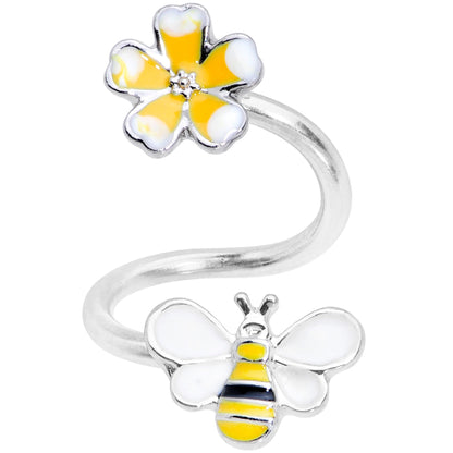 14G 3/8 Yellow Bee Flower Spiral Twister Belly Ring