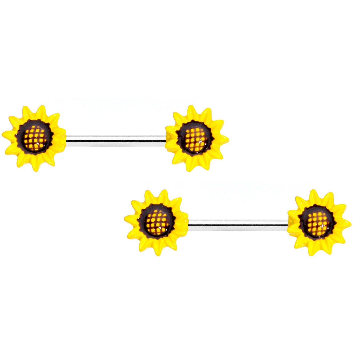 14G 9/16 1/2 Yellow Sunflower UV BCR Barbell Nipple Ring Set of 4