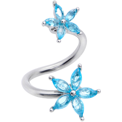 14G 3/8 Blue Gem Star Flower Spiral Twister Belly Ring