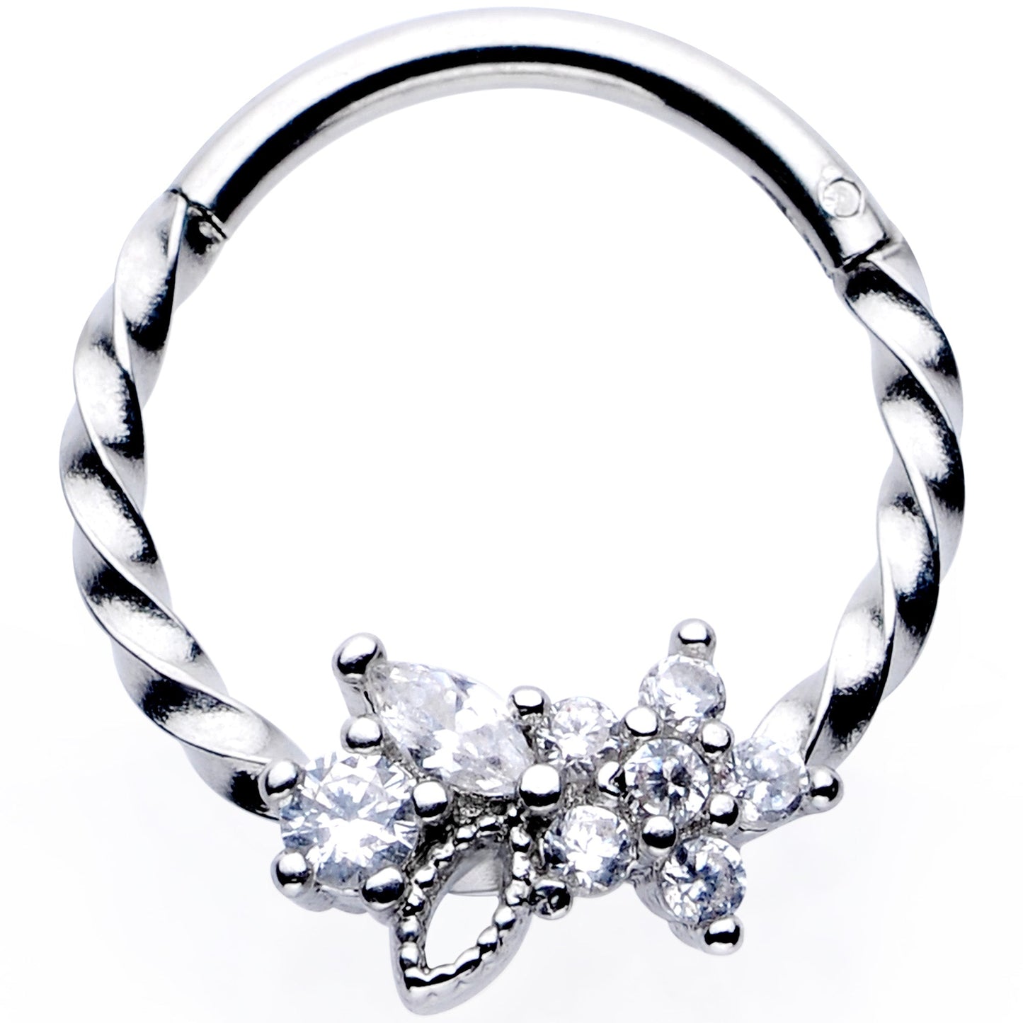 16G 3/8 Clear Gem Star Twisted Hinged Segment Ring