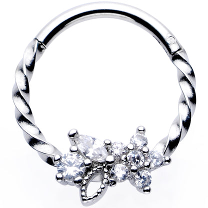 16G 3/8 Clear Gem Star Twisted Hinged Segment Ring