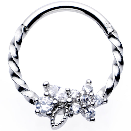 16G 3/8 Clear Gem Star Twisted Hinged Segment Ring