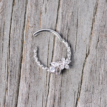 16G 3/8 Clear Gem Star Twisted Hinged Segment Ring