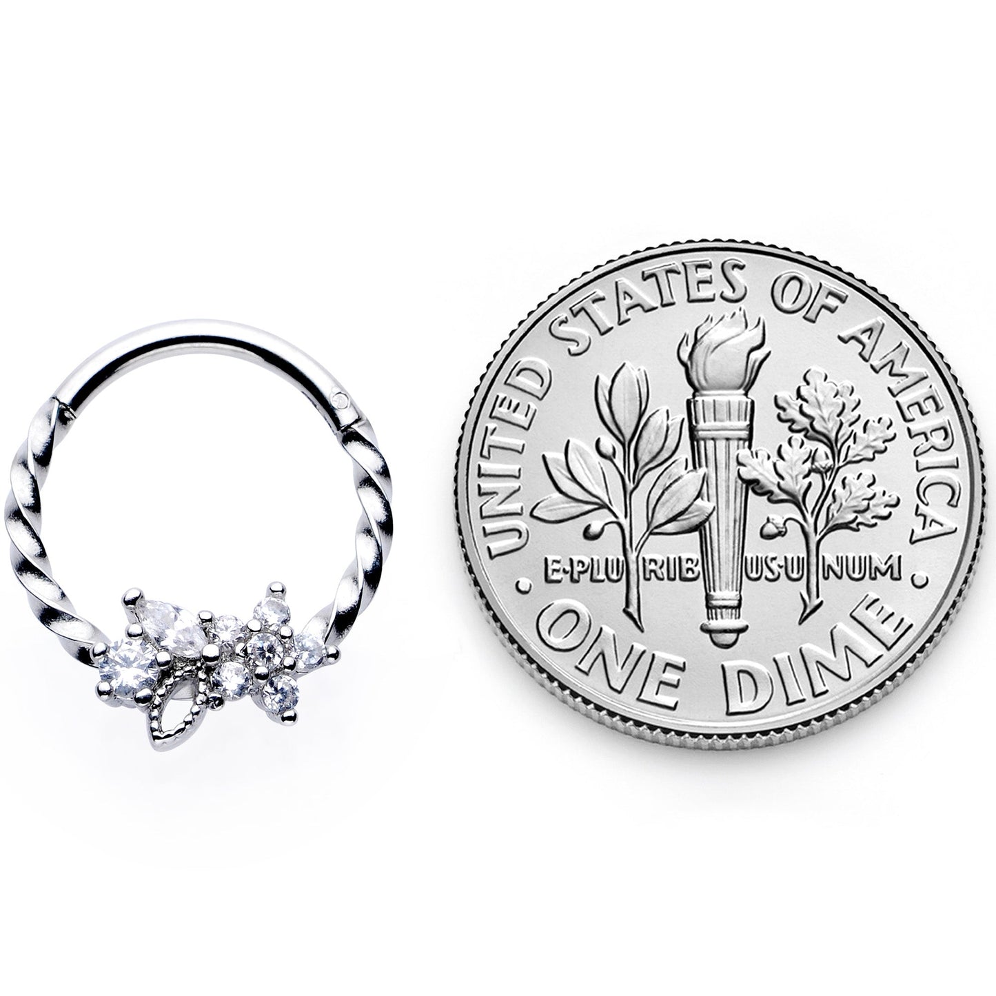 16G 3/8 Clear Gem Star Twisted Hinged Segment Ring