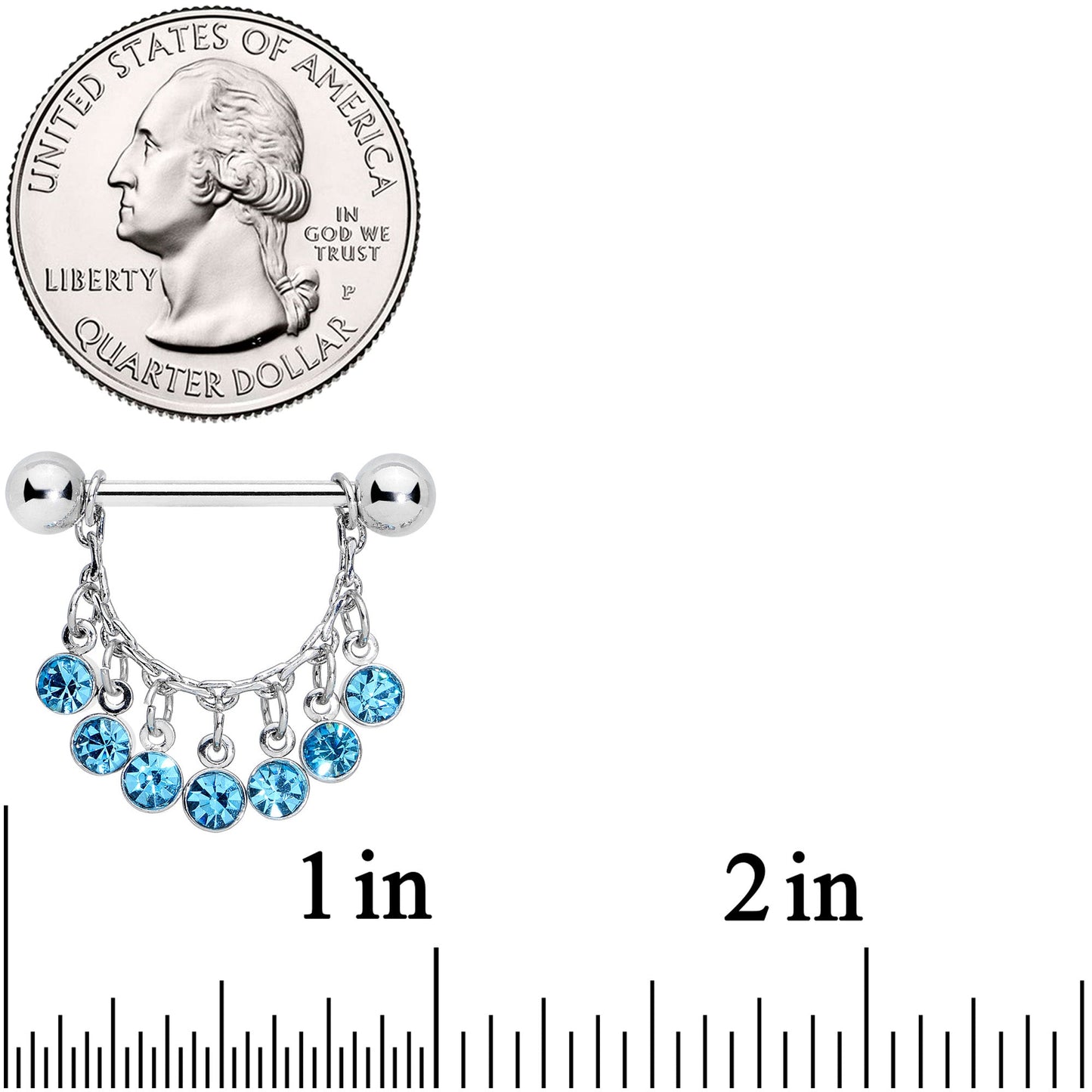 14G 5/8 Blue Gem Fringe Dangle Barbell Nipple Ring Set