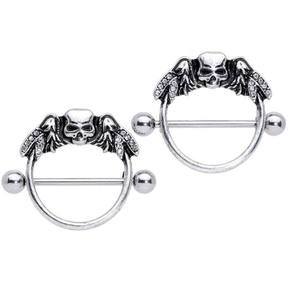 14G 7/8 Winged Skull Halloween Nipple Shield Set