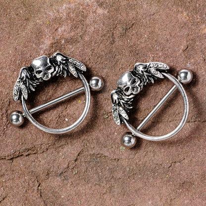 14G 7/8 Winged Skull Halloween Nipple Shield Set