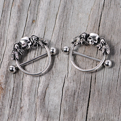 14G 7/8 Winged Skull Halloween Nipple Shield Set