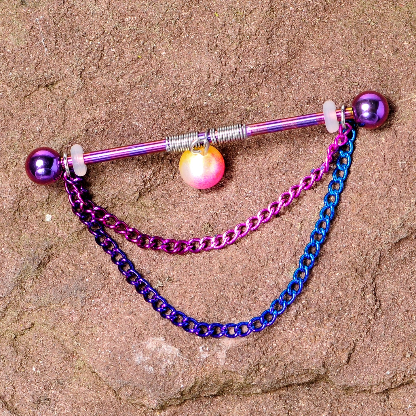 14G Rainbow Double Chain Dangle Project Bar 38mm