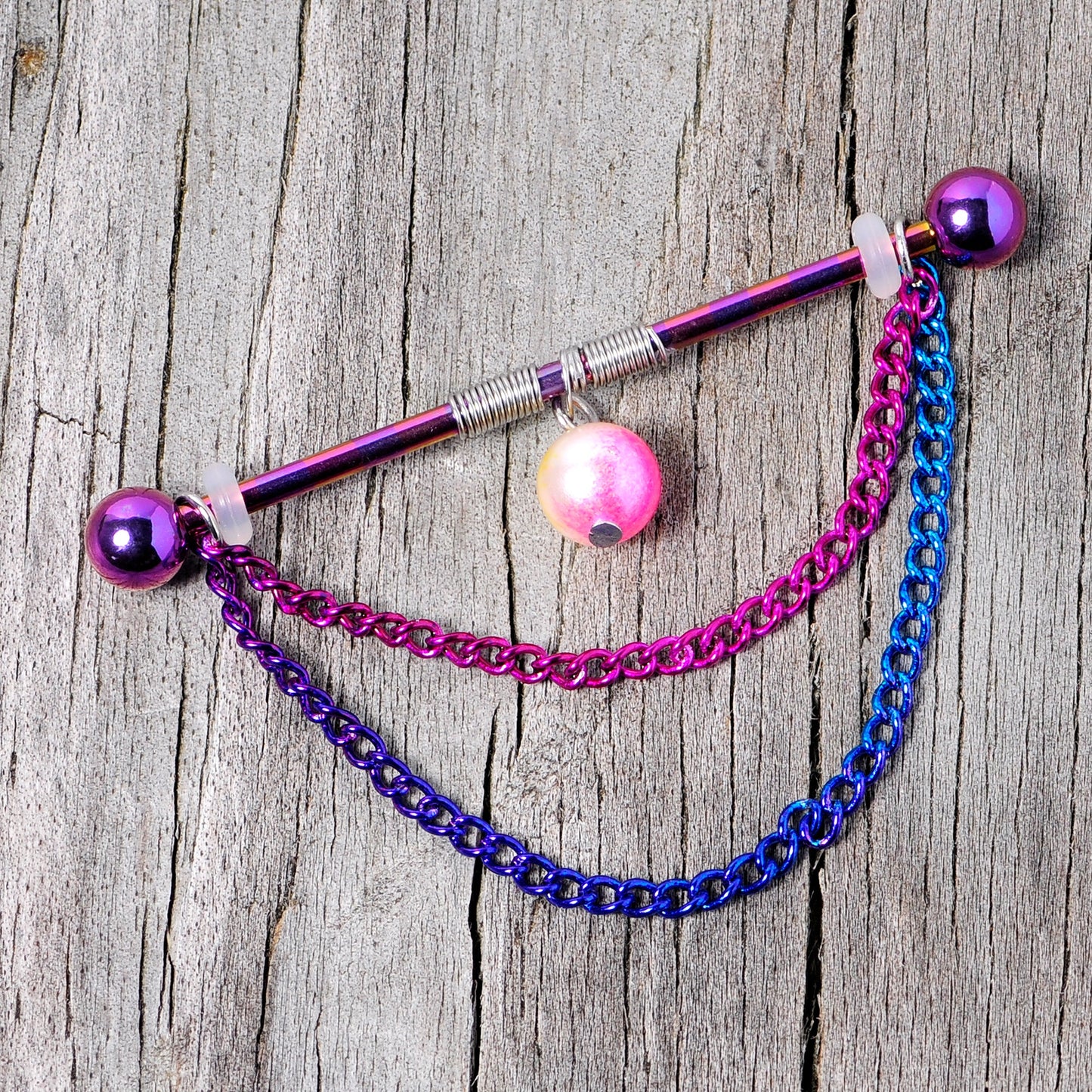 14G Rainbow Double Chain Dangle Project Bar 38mm