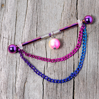 14G Rainbow Double Chain Dangle Project Bar 38mm