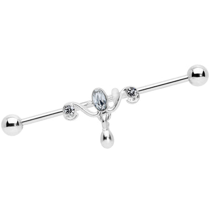 14G Clear Gem Drop Dangle Industrial Barbell 38mm