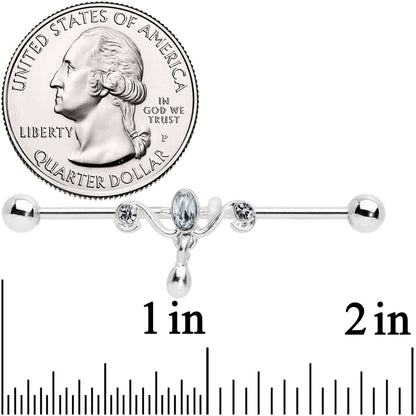 14G Clear Gem Drop Dangle Industrial Barbell 38mm