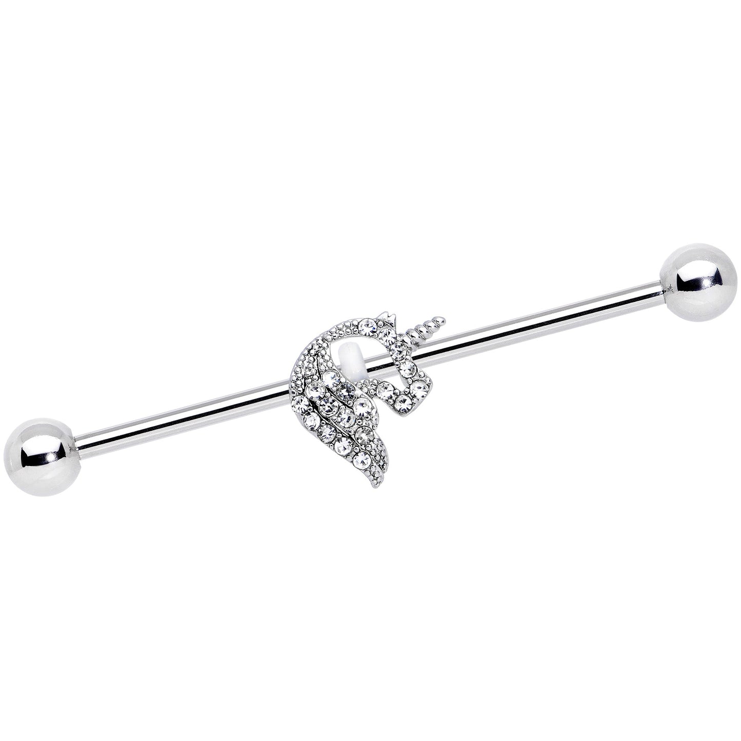 14G Clear Gem Silhouette Unicorn Industrial Barbell 38mm