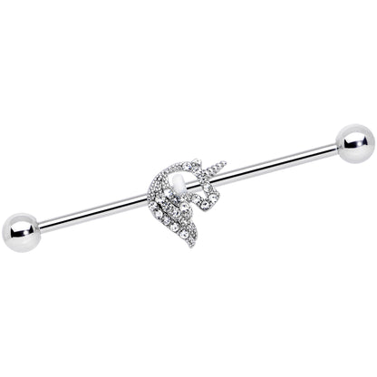 14G Clear Gem Silhouette Unicorn Industrial Barbell 38mm