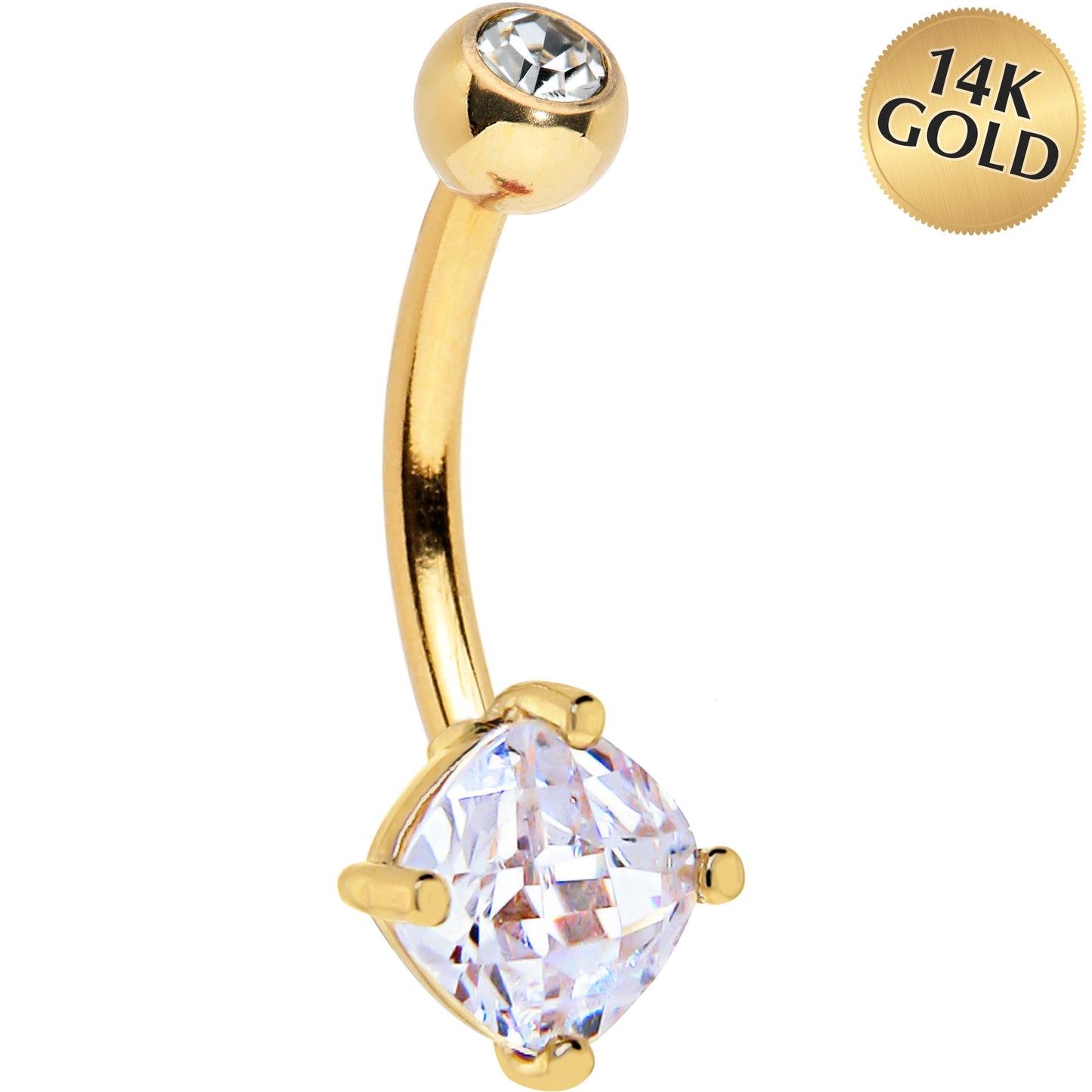 16G Solid 14K Yellow Gold 5mm Cubic Zirconia SQUARE Belly Ring