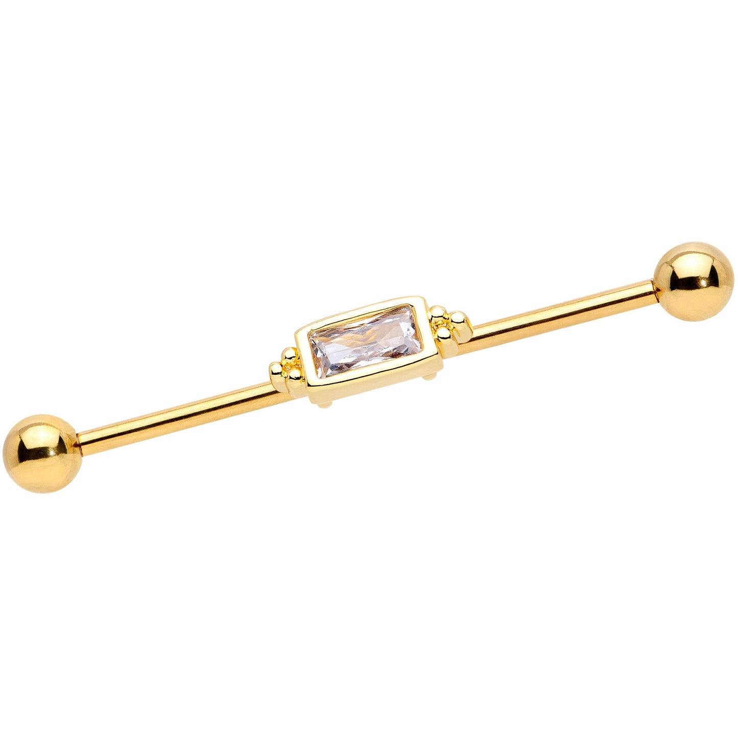 14G Clear CZ Gem Gold Tone Oblong Industrial Barbell 38mm