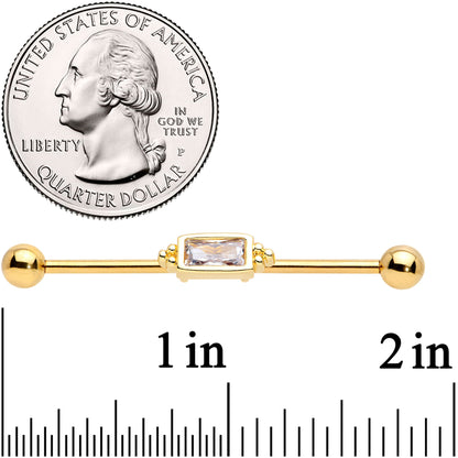 14G Clear CZ Gem Gold Tone Oblong Industrial Barbell 38mm