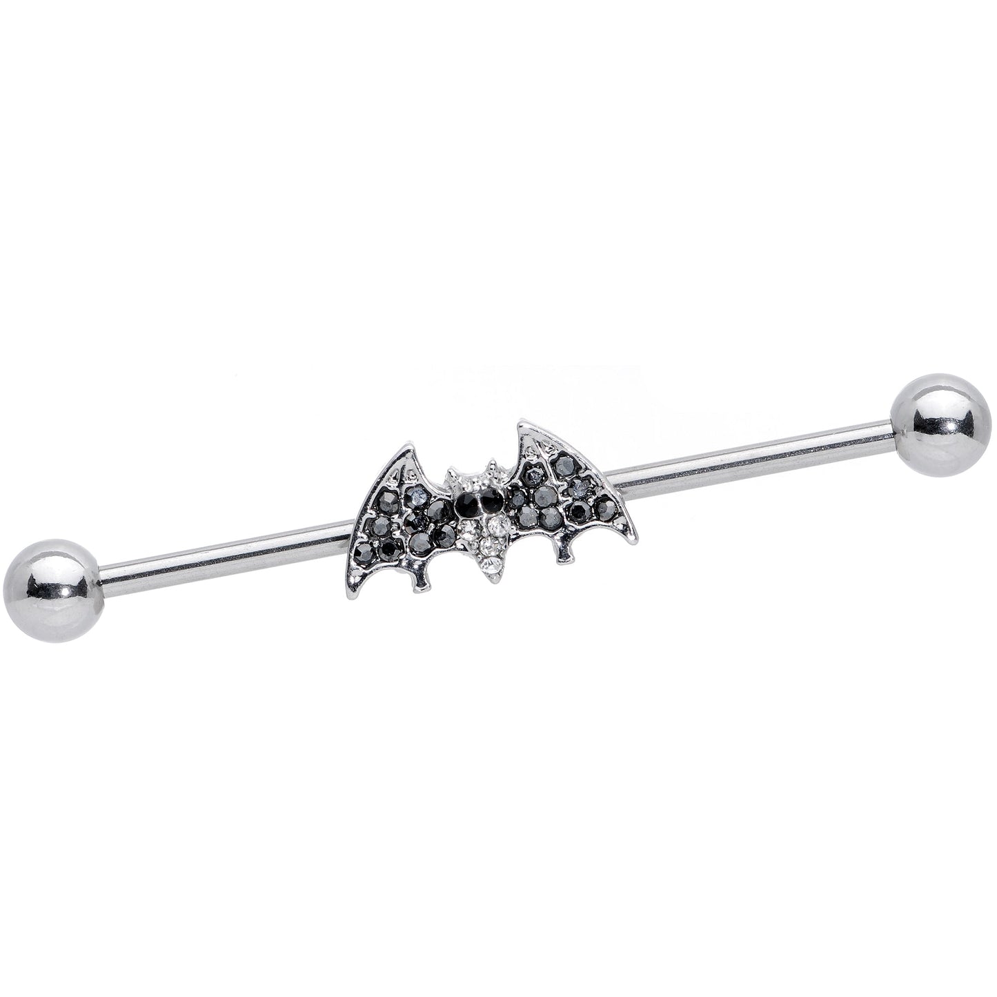 14G Clear Black Gem Bat Halloween Industrial Barbell 38mm