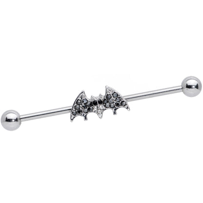 14G Clear Black Gem Bat Halloween Industrial Barbell 38mm