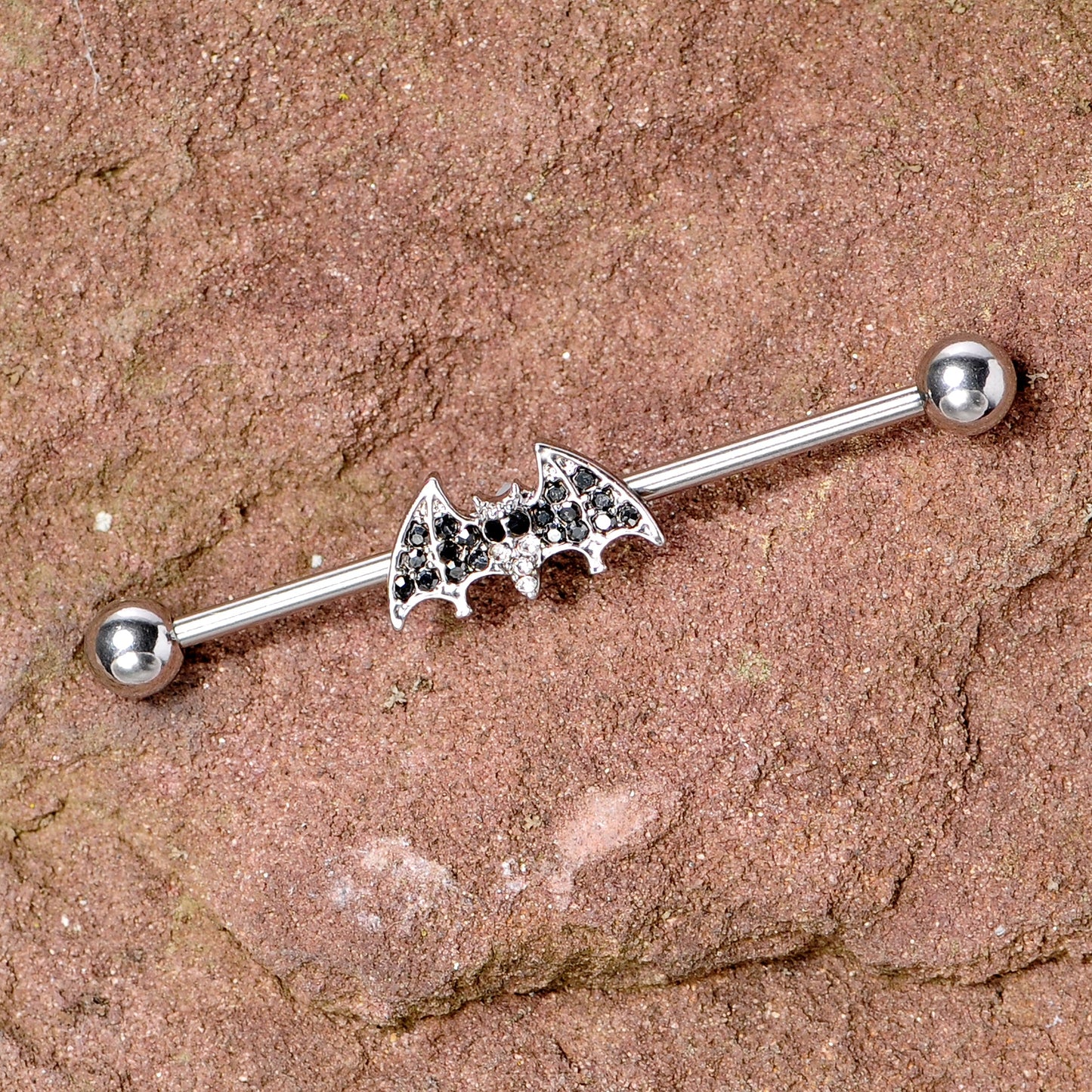 14G Clear Black Gem Bat Halloween Industrial Barbell 38mm