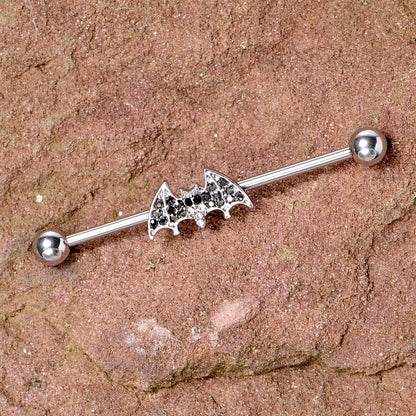 14G Clear Black Gem Bat Halloween Industrial Barbell 38mm