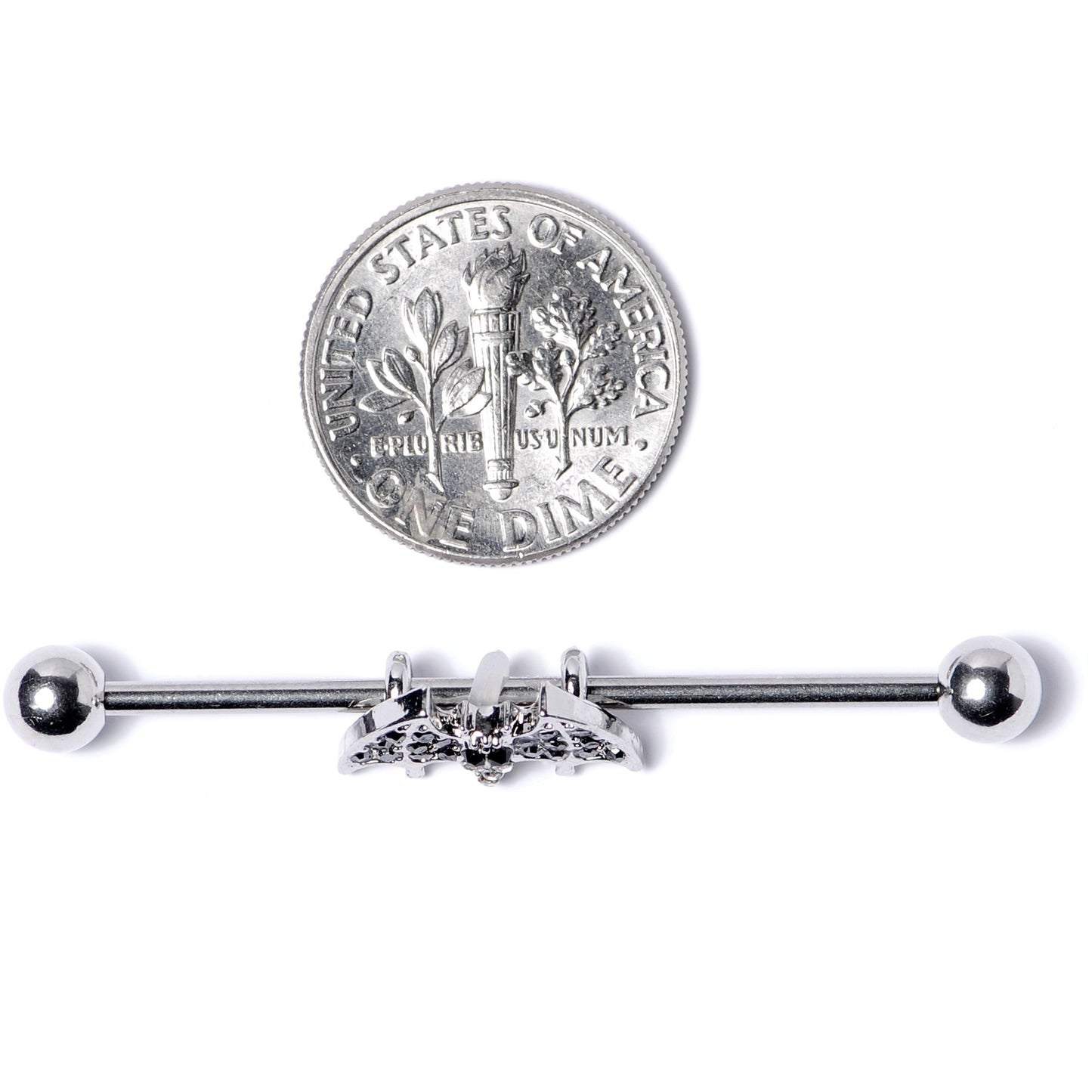 14G Clear Black Gem Bat Halloween Industrial Barbell 38mm