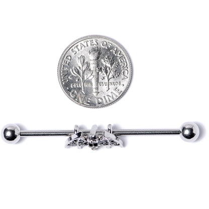 14G Clear Black Gem Bat Halloween Industrial Barbell 38mm