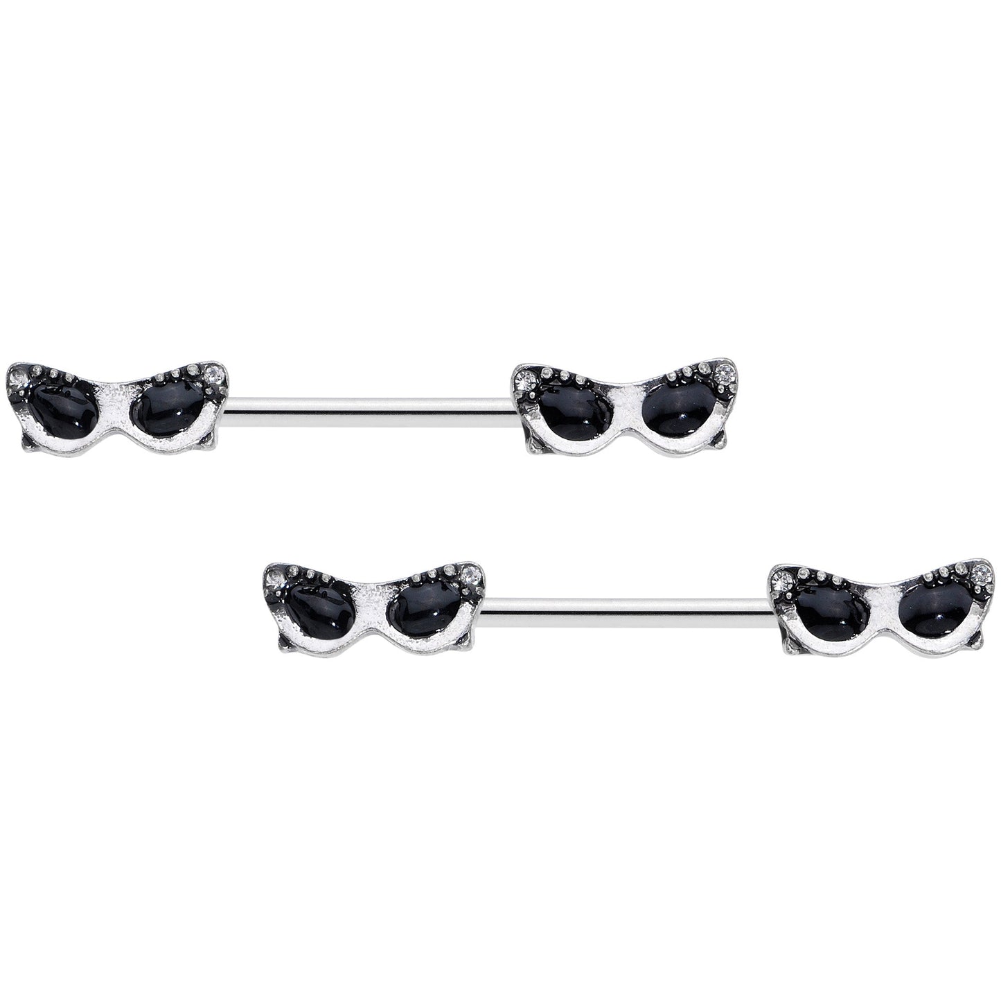 14G 9/16 Clear Gem 50s Retro Sunglasses Barbell Nipple Ring Set