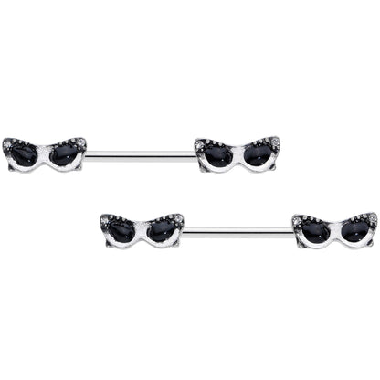 14G 9/16 Clear Gem 50s Retro Sunglasses Barbell Nipple Ring Set