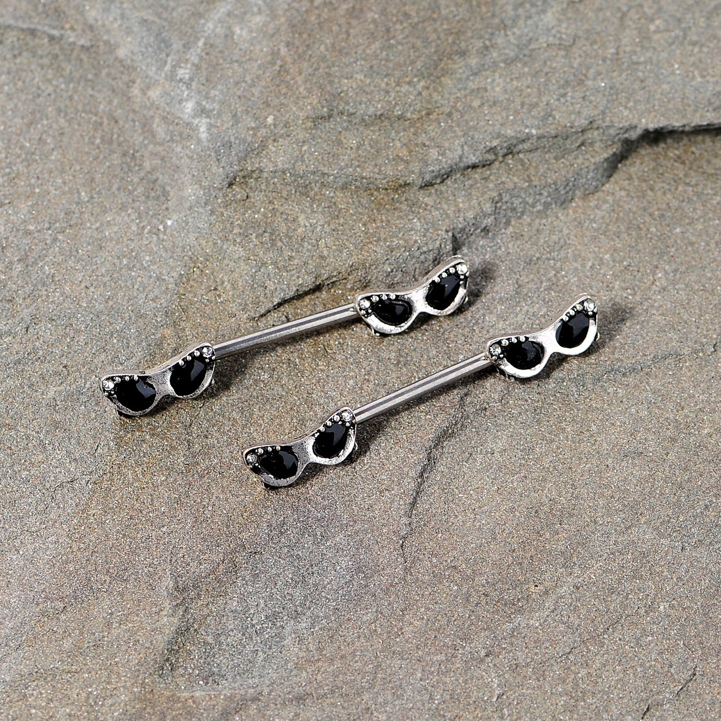 14G 9/16 Clear Gem 50s Retro Sunglasses Barbell Nipple Ring Set