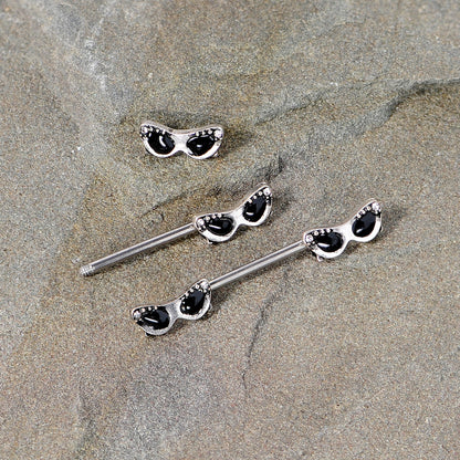 14G 9/16 Clear Gem 50s Retro Sunglasses Barbell Nipple Ring Set