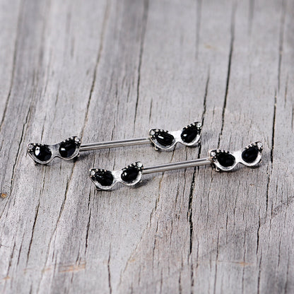 14G 9/16 Clear Gem 50s Retro Sunglasses Barbell Nipple Ring Set