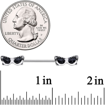 14G 9/16 Clear Gem 50s Retro Sunglasses Barbell Nipple Ring Set