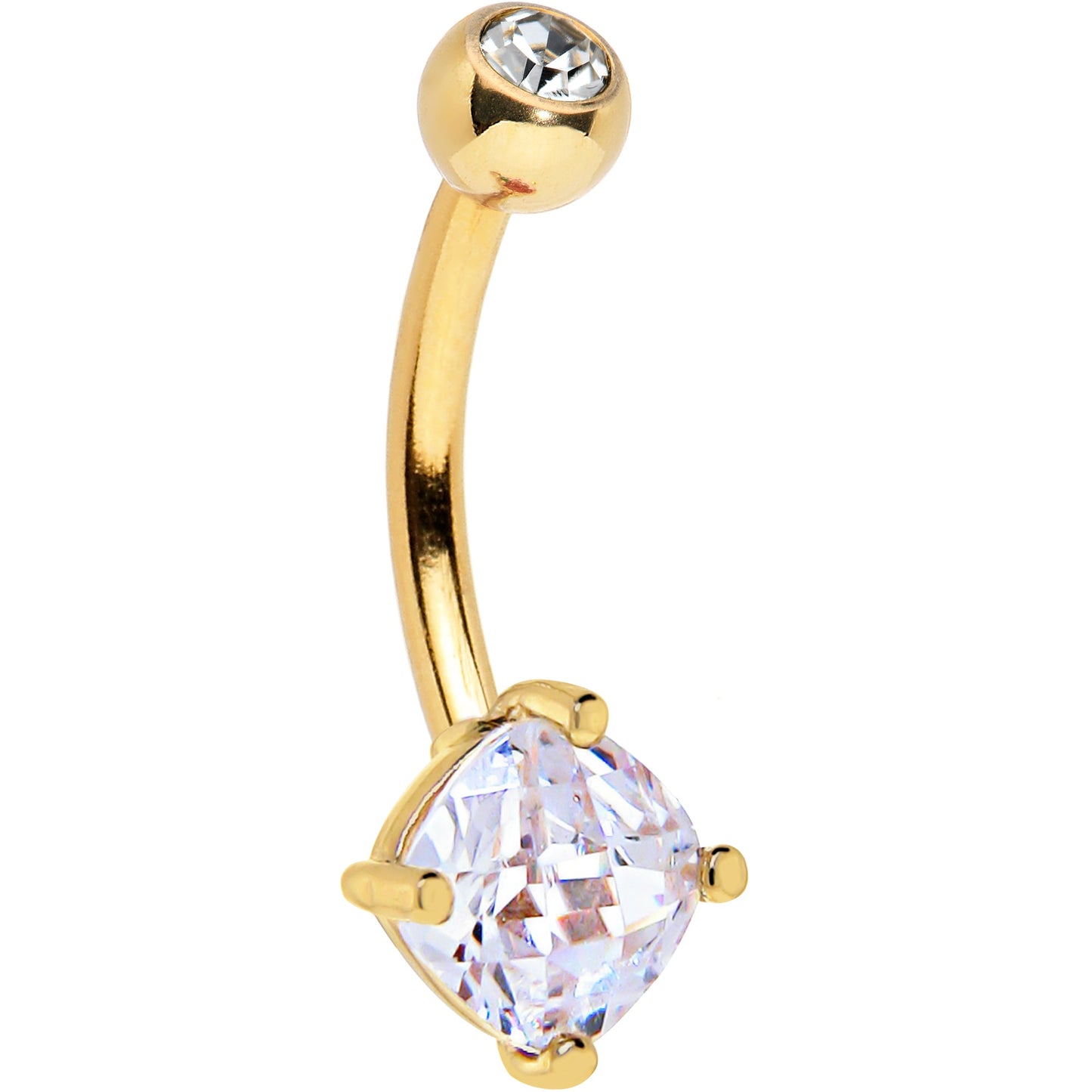 16G Solid 14K Yellow Gold 5mm Cubic Zirconia SQUARE Belly Ring