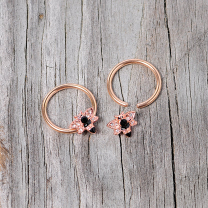 14G 9/16 Black Clear Gem Rose Gold Tone Bee BCR Nipple Ring Set