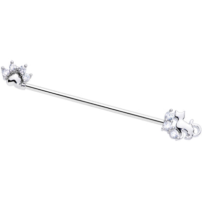 14G Clear CZ Gem Paw Print Cat Industrial Barbell 38mm