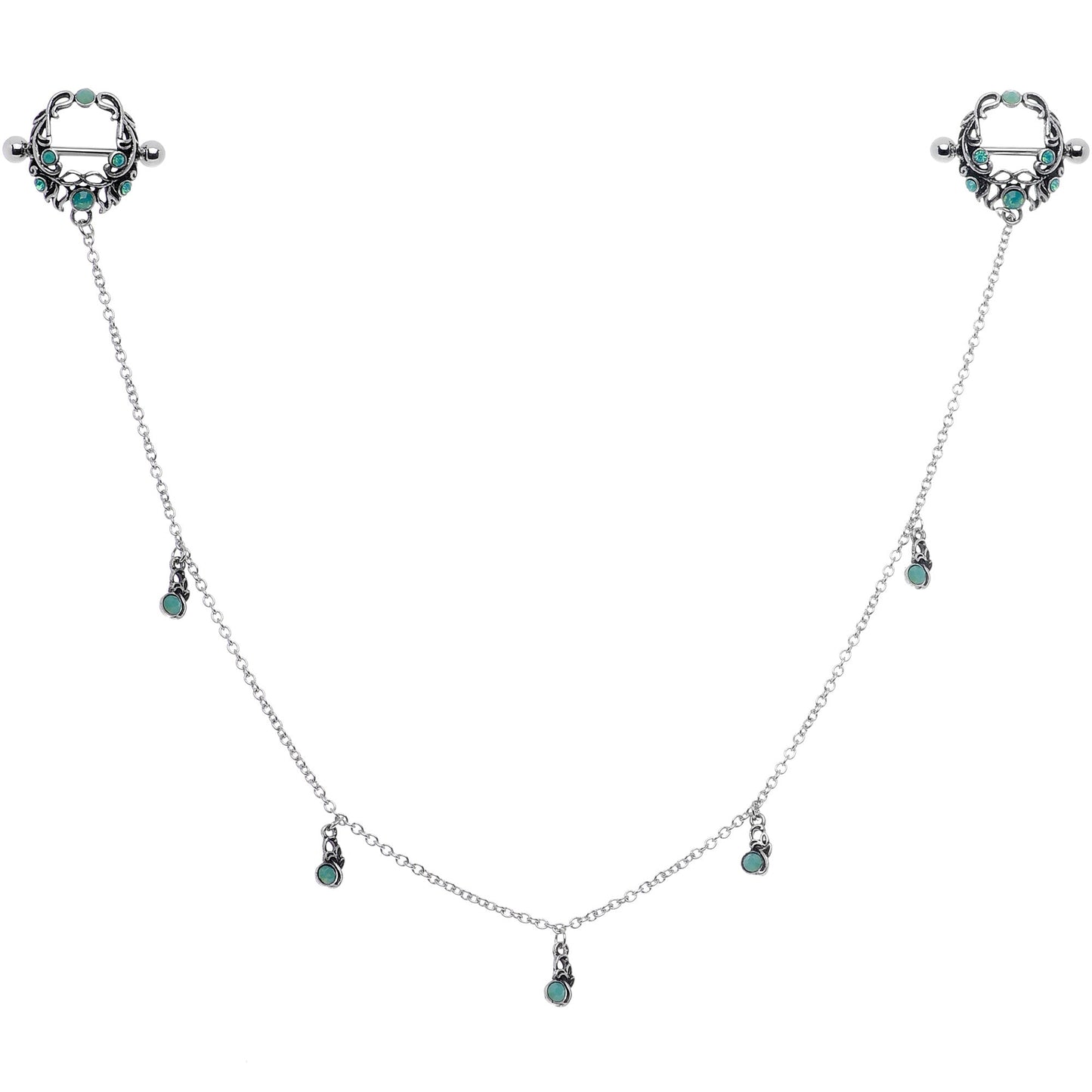 14G 9/16 Green Faux Opal Wreath Nipple Shield Dangle Nipple Chain