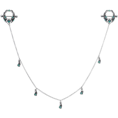 14G 9/16 Green Faux Opal Wreath Nipple Shield Dangle Nipple Chain