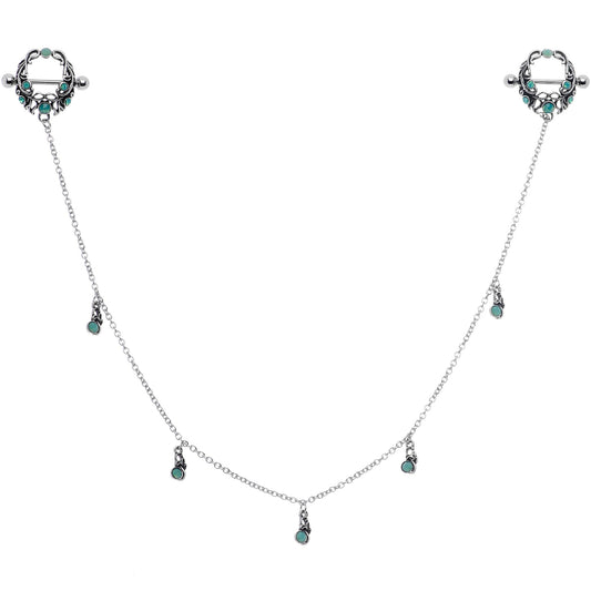 14G 9/16 Green Faux Opal Wreath Nipple Shield Dangle Nipple Chain