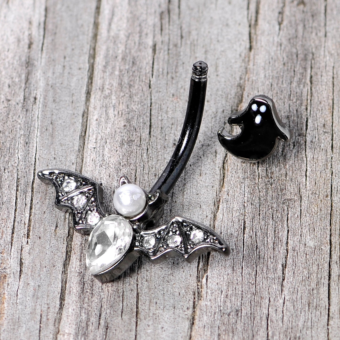 Clear Gem Black Ghost Vampire Bat Halloween Double Mount Belly Ring