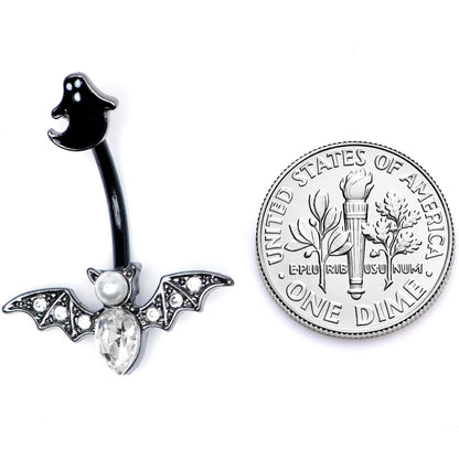 Clear Gem Black Ghost Vampire Bat Halloween Double Mount Belly Ring