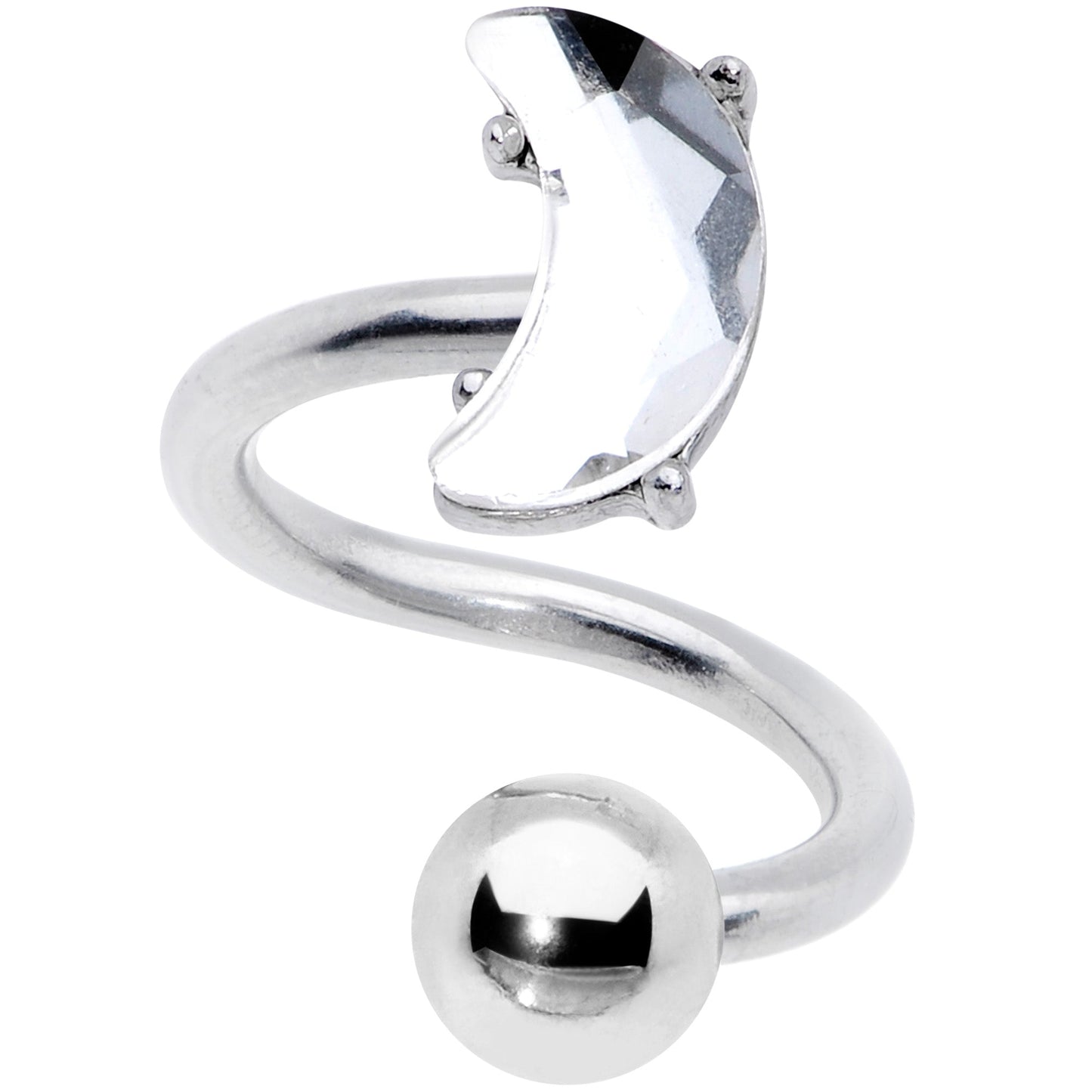 14G 3/8 Clear Gem Faceted Crescent Moon Spiral Twister Belly Ring