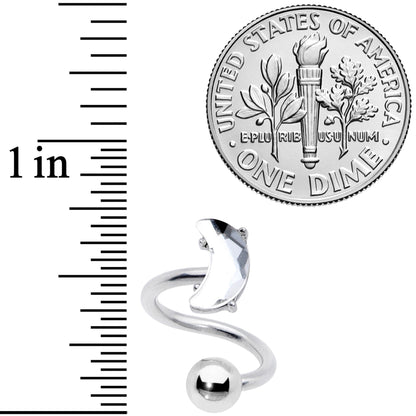 14G 3/8 Clear Gem Faceted Crescent Moon Spiral Twister Belly Ring